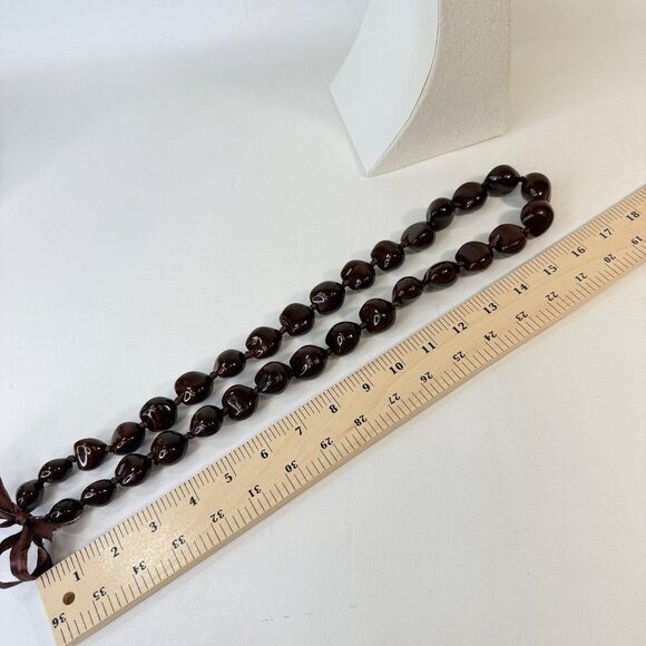 Kukui Nut Lei Necklace Brown Tropical Hawaiian Luau Tiki Party - Picture 7 of 7